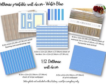 Water Blue Dollhouse Wallpaper 1:12 Scale