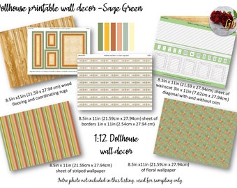 Sage Green Dollhouse Wallpaper 1:12 Scale
