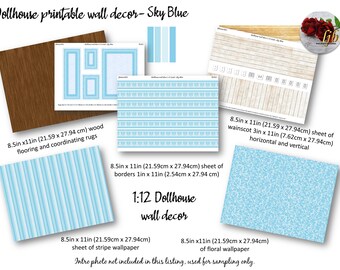 Sky Blue Dollhouse Wallpaper 1:12 Scale