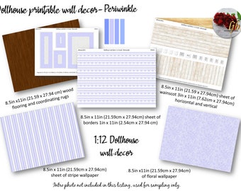 Periwinkle Blue Dollhouse Wallpaper 1:12 Scale