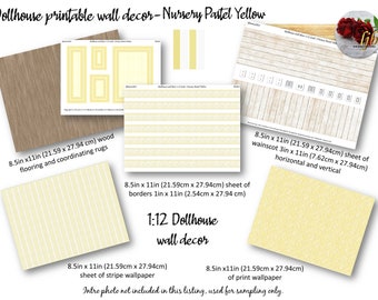 Nursery Pastel Yellow Dollhouse Wallpaper 1:12 Scale