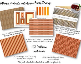 Burnt Orange Dollhouse Wallpaper 1:12 Scale