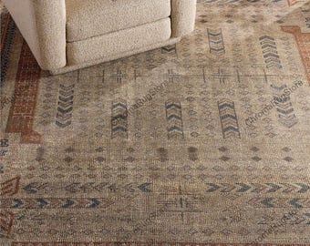 9x12 ハンドノット オリン ハンドノット ブラウン ラグ ウール エリアラグ ニュージーランド ウールラグ 厚手パイル ソフトノット ラージエリアラグ 寝室用ラグ