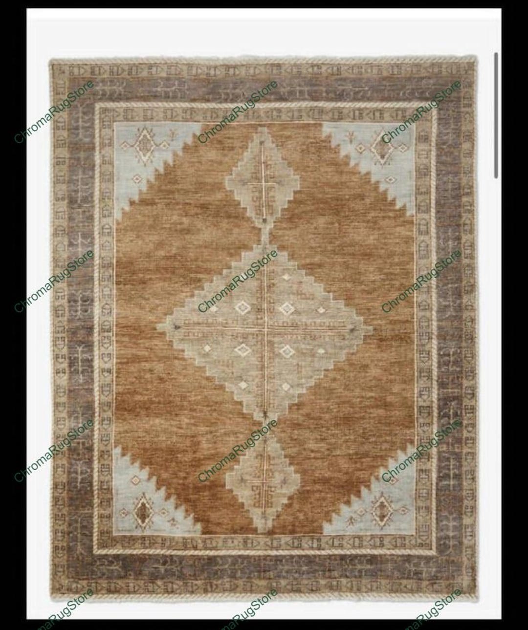 Brown and Blue Geometric Hand Knotted Rug | Wool Southwestern Area ...