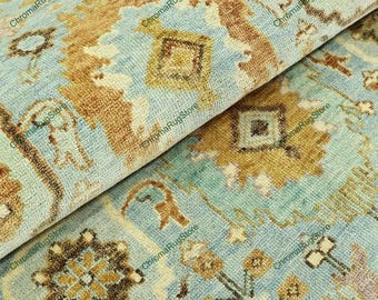 Hand Knotted Blue Oriental Rug | Traditional Wool Carpet | Persian Style Vintage Area Rug for Living Room & Bedroom