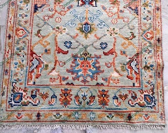 Hand Knotted Oriental Area Rug | Vintage Style Wool Carpet with Floral Border | Traditional Bohemian Handmade Living Room Decor