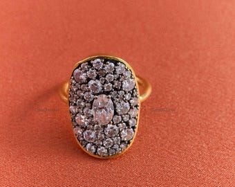 Oval Pave Diamond Ring 14k Gold Statement Ring Vintage Style Lab Grown Diamond Band Unique Antique Inspired Luxury 18k Real Modern Ring