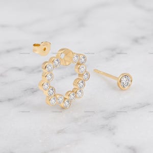 Bezel Set Diamond Ear Jacket Round Cut Lab Diamond Circle Earring Dainty Modern Dainty Stud Enhancer Minimalist Anniversary Gift For Her