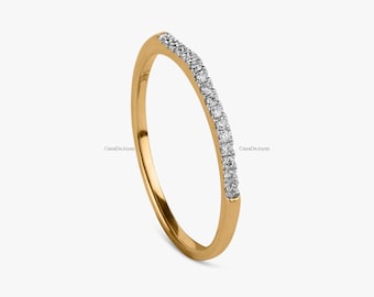 Diamond Stackable Wave Ring 14k 18k Real Gold Sparkling Lab Grown Pave Diamond Minimalist Ring Elegant Everyday Wear Delicate Promise Ring