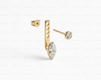 18K Gold Marquise Lab Grown Diamond Earring Jackets Dainty Wrap Enhancers Minimalist Dangle Drop Removable Ear Back Jacket For Gift Women