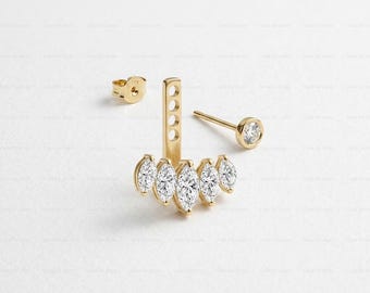 Lab Grown Diamond Earring Jacket Solid Gold Dangle Drop Stud Enhancer Dainty Sparkling Wrap Earrings Minimalist Everyday Luxury Jewelry