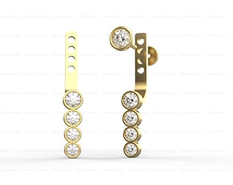 Diamond Ear Jacket 14k Real Solid Gold Dangle Drop Earring For Stud Sparkling Lab Grown Diamond Earrings 10k 18k Gold Everyday Earring Women