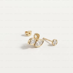 Pendientes con realce de oreja, pendientes con diamantes de imitación, oro real de 14 k y 18 k, brillantes, cultivados en laboratorio, delicados y cotidianos.
