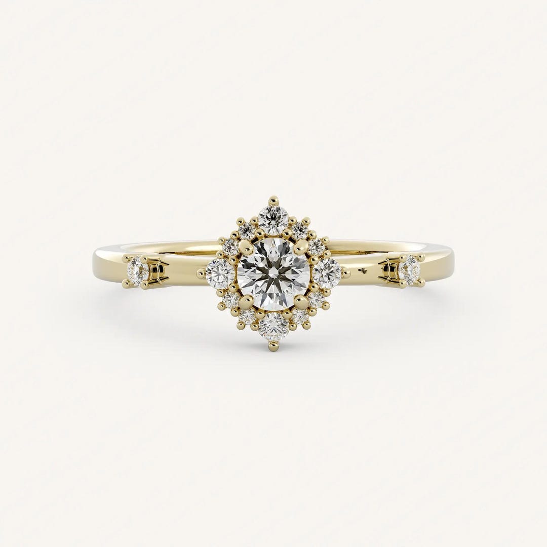 Minimalist Diamond Engagement Ring 14k Real Gold Sparkling Lab Grown ...