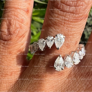 Pear Cut Diamond Bypass Ring 14k Real Gold Multi Stone Pear Shape Wrap Band Minimalist Delicate Open Gap Statement Ring For Her Women