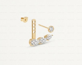 Three Pear Diamond Ear Jacket 14k Gold Dangle Drop Earring For Stud Sparkling Lab Created Diamond Earrings Ear Jacket Gift For Her Women