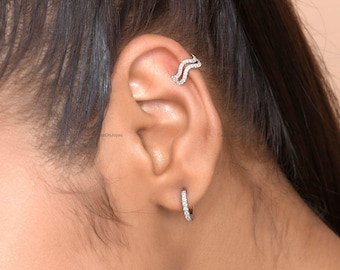 Double Band Wave Lab Grown Diamond Ear Cuff Curved Cartilage Wrap Dainty Non Piercing Jewelry Minimalist Everyday Wear Luxury Ear Cuff