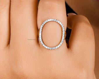 Open Circle Round Diamond Statement Ring 14k 18k Real Gold Sparkling Lab Grown Dainty Diamond Unique Everyday Luxury Solitaire Modern Ring