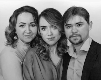 Boceto conmemorativo a lápiz dibujado a mano, retrato familiar personalizado
