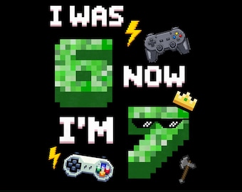 67 Meme Gamer Pixel PNG, Six Seven 6 7 Rolig födelsedagsdesign, Jag var 6 Nu är jag 7 Pixel Gamer, Barnpojke Gamer Födelsedag PNG.