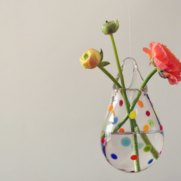 Air Plant Holder / Wall Vase / Polka Dot Glass Flower Vase / Colorful Home Decor