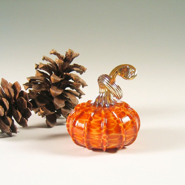 Hand Blown Glass Pumpkin Fall Decorations Golden Caramel Honey Orange Woodland Art Glass Warm Home Decor