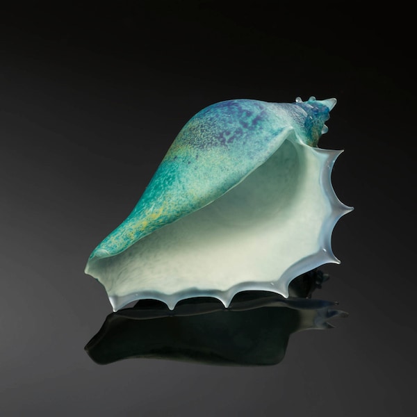 Art Glass Sculpture Shell , Lampwork Glass Seashell , Hand Blown Glass , Small