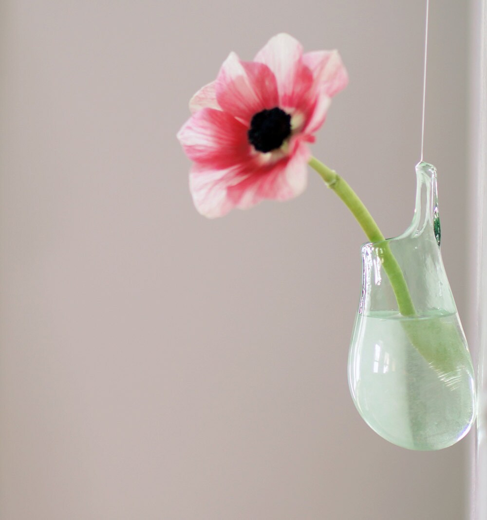 Vase Suspendu Air Plant/Verre Soufflé à La Main de Mer Vert Pâle Transparent Vase Mural en Verre