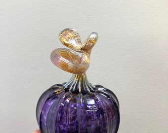 Hand blown glass pumpkin , Mini Purple Gifts, Pumpkin Decor, Miniatures, Mantle Decor, Art Glass Sculpture,  Avolie Glass, Dark AMETHYST