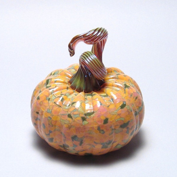 Glass Handblown Pumpkin - Peachy Dreamy with Silver Luster stem - Pumpkin Art