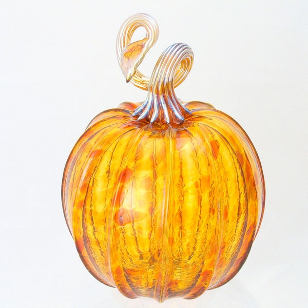 Pumpkin Decor Hand Blown Glass Golden Honey Gold Amber Glass Holiday Decor Table Centerpiece