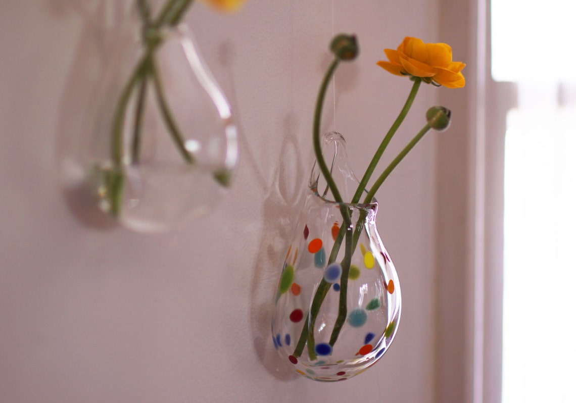 Hanging Glass Vase / Blown Glass Wall Vase / Polka Dot Glass Etsy