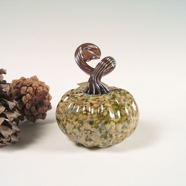 Handblown Glass Pumpkin Centerpiece Thanksgiving Decorations Sculpture Glass Art Forest Green Woodland tagt