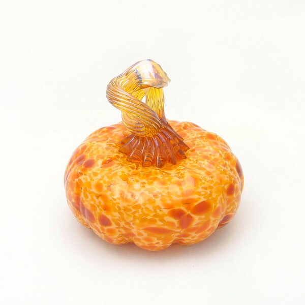 Halloween Pumpkin Hand Blown Glass Centerpiece housewarming gift Yellow Amber Caramel