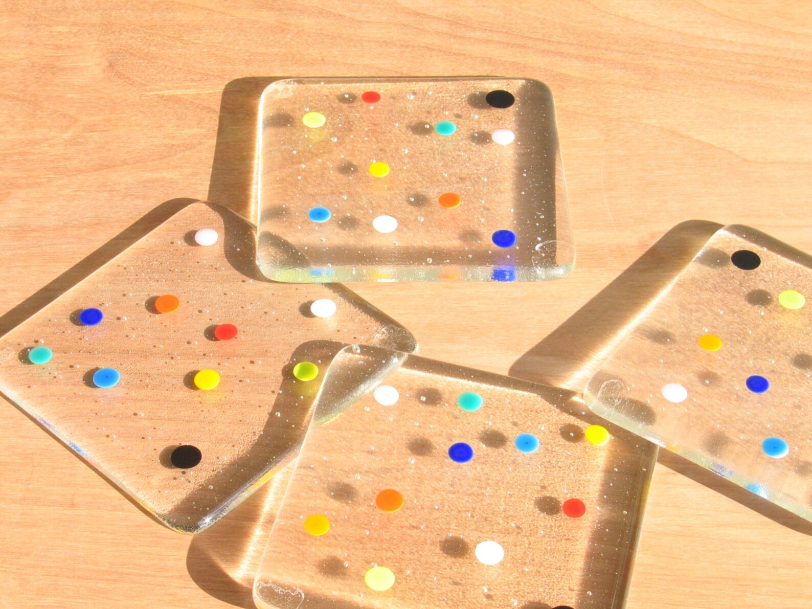 Glass Coasters Set Holiday Coasters Fused Glass Art Polka Etsy