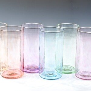 Water Glasses, Hand Blown Glassware,  Glass Tumblers Set of 6, Transparent Pale Seaglass Series, Holiday Decor Entertaining