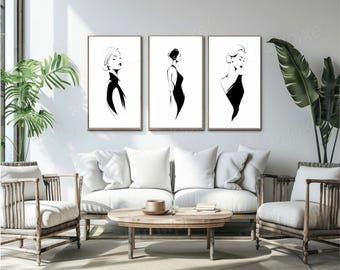 Modern Woman Line Art Print Set | Abstract Female Silhouette | Digital Download |