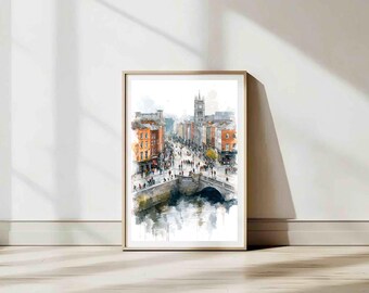 Dublin Ireland Art Print | City Travel Wall Poster | Irish Urban Decor Illustration | Digital Download