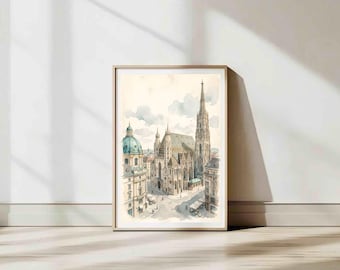 Austria Watercolor | European Cityscape Art | Digital Download | Wall decor | Vienna  Travel Print|