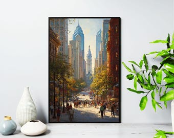 Philadelphia Downtown Wall Art | Watercolor Cityscape | Digital Download
