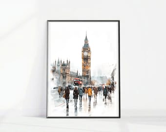 Poster The Londoner: Illustrazione di una strada della città di Londra – Decorazione murale da viaggio (download digitale)