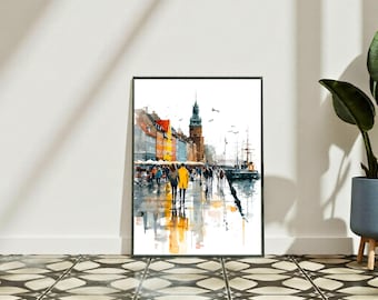 Copenhagen Watercolor Print | Digital Download | European Cityscape Art