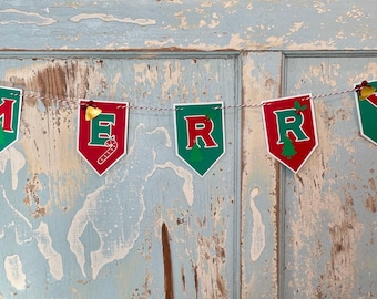 Banner de FELIZ NAVIDAD: Guirnalda navideña con diamantes de imitación rojos y verdes