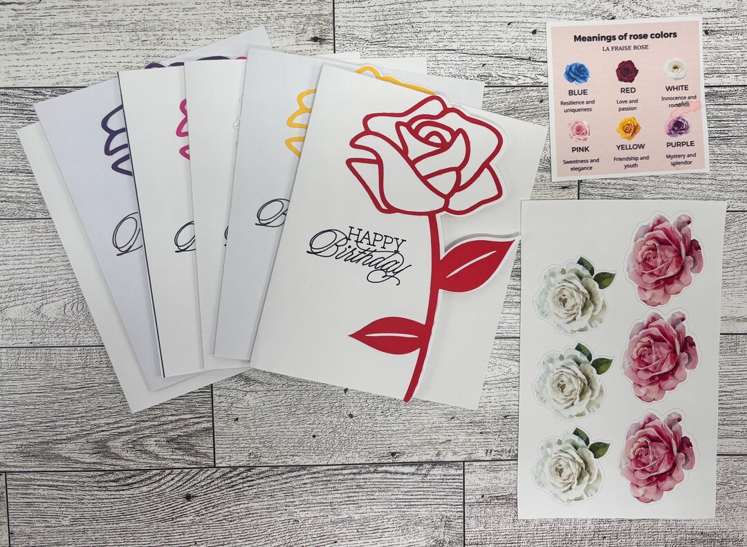 Rose Happy Birthday Card Set Handmade, Multicolor Floral Cards - Etsy