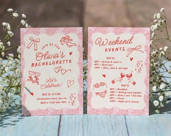 Bachelorette Party Invite Hen Weekend Itinerary Coquette Hens Do Party Invitation Template