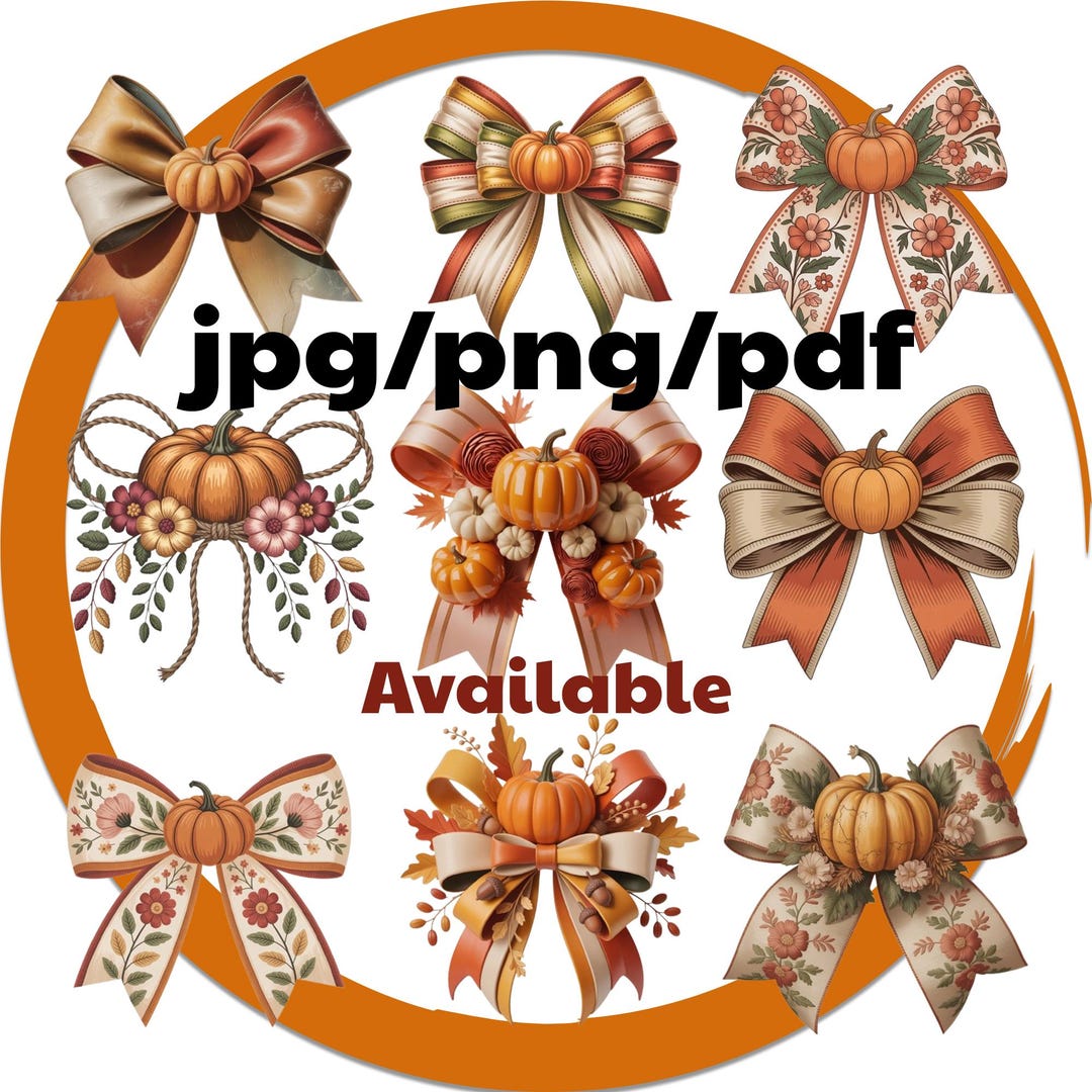 Pumpkin Fall Bow Clipart Bundle | Autumn Harvest Bows PNG JPG PDF ...