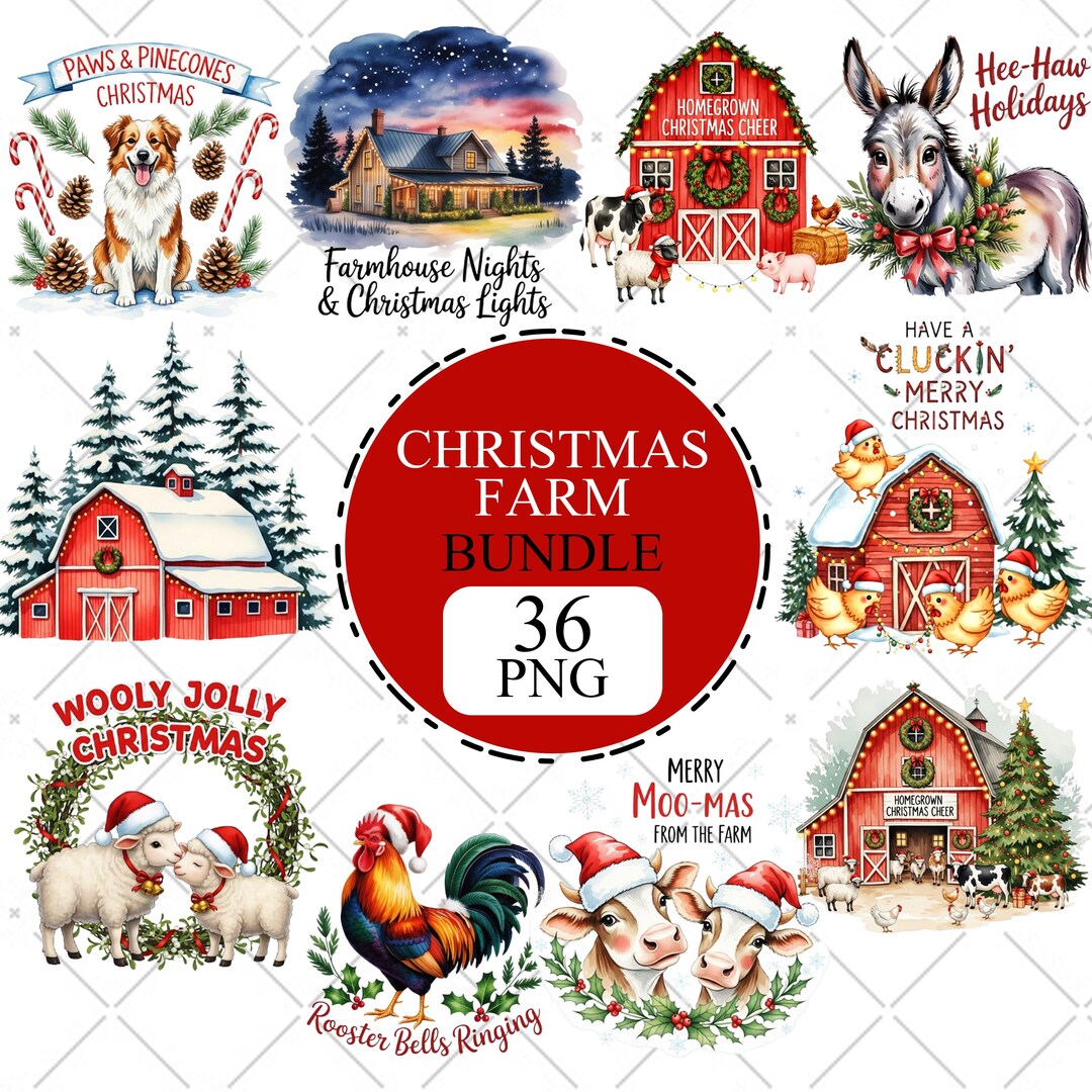 Christmas Farm Bundle | 36 PNG Clipart | Country Animals | Rustic ...