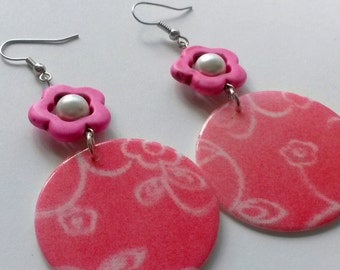 Pink Whimsy Floral Disc Earrings