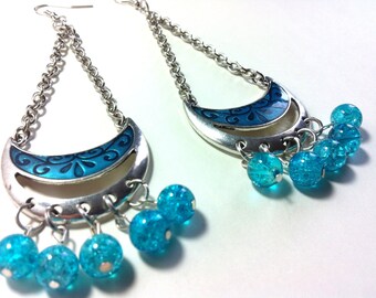 Blue Moon Long Chandelier Earrings