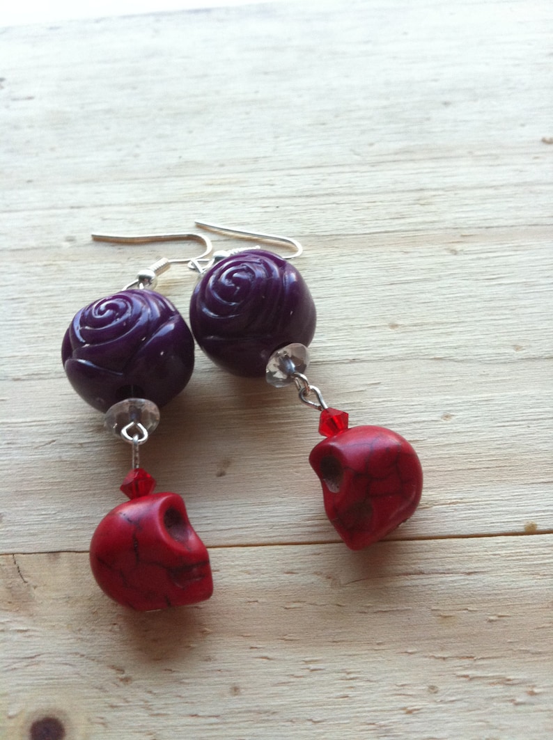 Skulls & Roses Beaded Earrings Etsy